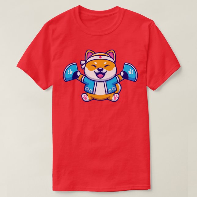Cute Shiba Inu Hund med japansk dräkt och ha T Shirt (Design framsida)