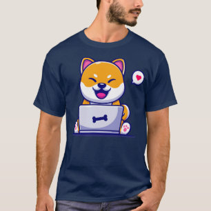 Cute Shiba Inu Hund som arbetar med Tecknaden Bärb T Shirt