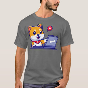 Cute Shiba Inu Hund som arbetar med Tecknaden för T Shirt