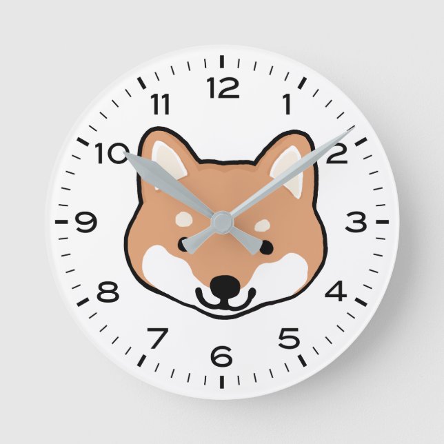 Cute Shiba Inu Hund Tecknad Rund Klocka (Framsida)
