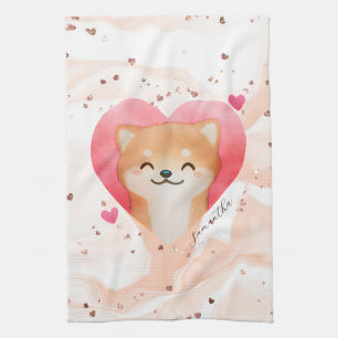 Cute Shiba Inu i ett hjärta Kökshandduk
