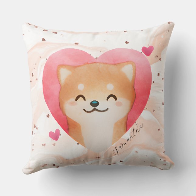 Cute Shiba Inu i ett hjärta Kudde (Baksida)