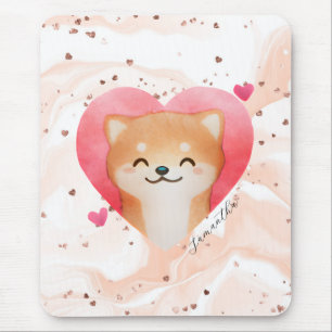 Cute Shiba Inu i ett hjärta Musmatta