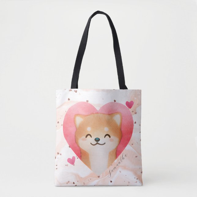 Cute Shiba Inu i ett hjärta Tygkasse (Framsida)