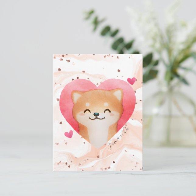 Cute Shiba Inu i ett hjärta Vykort (Stående Fram)