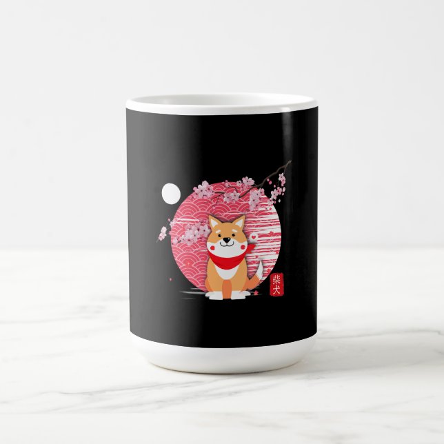 Cute Shiba Inu Kawaii Japansk Cherry Blommar Måne Magisk Mugg (Center)