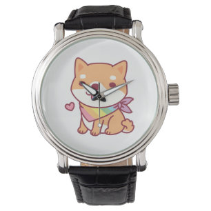 Cute Shiba Inu med Rainbow Pet Bandana Armbandsur