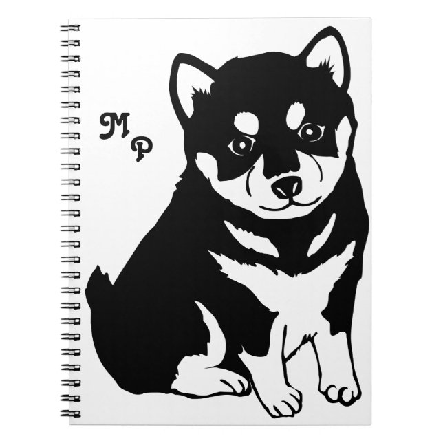 Cute Shiba Inu Puppy Art Monogram Anteckningsbok (Framsidan)