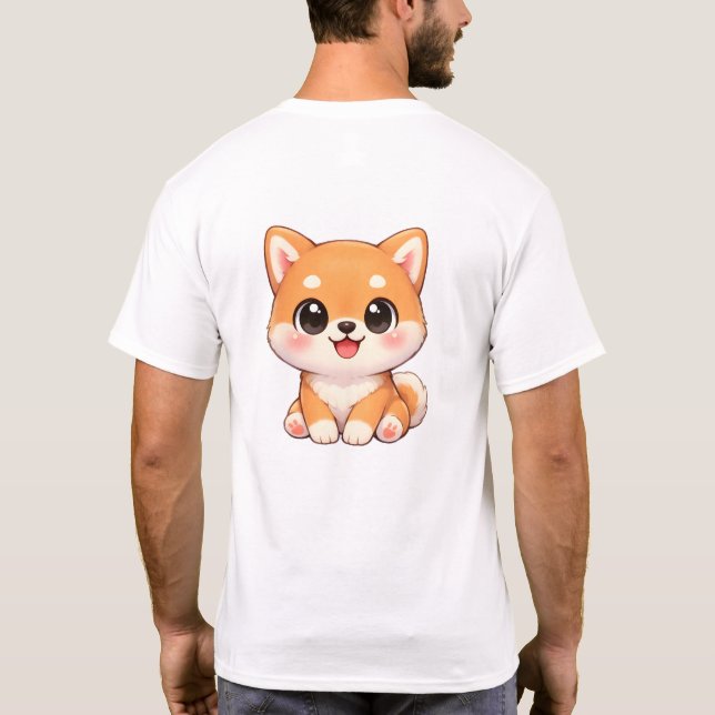 Cute Shiba Inu Puppy Chibi Illustration T Shirt (Baksida)