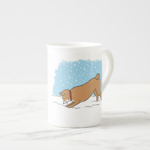 Cute Shiba Inu Snö Hund Helgdag Benporslin Mugg
