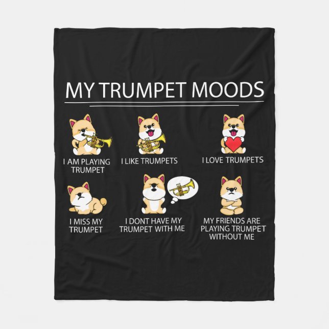 Cute Shiba Inu Trumpet Player Gift Kids Jazz Music Fleecefilt (Framsidan)