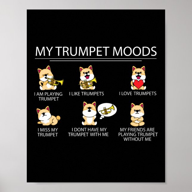 Cute Shiba Inu Trumpet Player Gift Kids Jazz Music Poster (Framsidan)