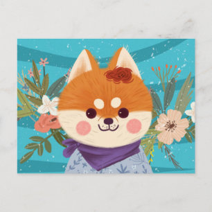 Cute Shiba Inu Valp Postcard Vykort