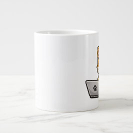 Cute Shiba Inu with Laptop – Cozy Dog Illustration Jumbo Mugg