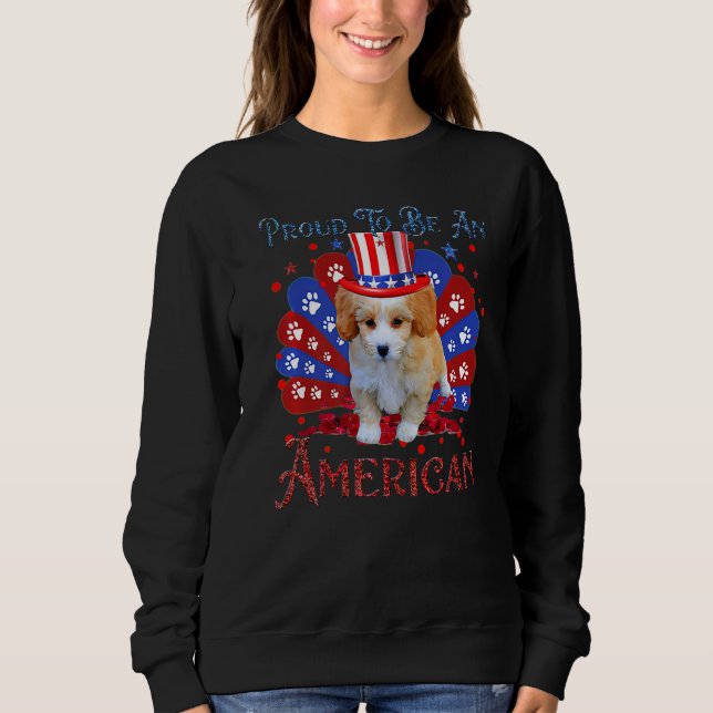 Cute Shih Poo American Flagga Lycklig 4:e juli T Shirt (Framsida)