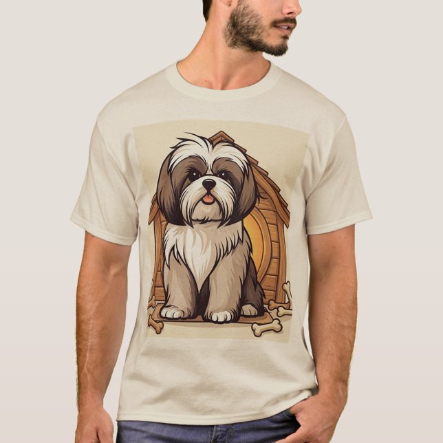 Cute Shih Tzu Doghouse illustration T Shirt (Adorable Shih Tzu T-Shirt!)