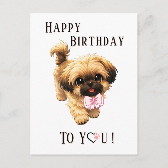 Cute Shih Tzu Happy Birthday Puppy Dog Postcard  Vykort (Framsida)