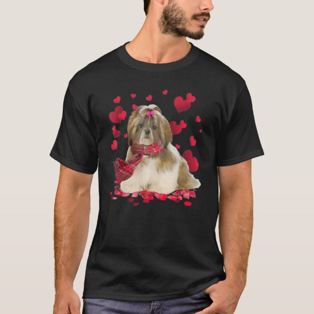 Cute Shih Tzu Hearts Hund Scarf Valentine Day T Shirt (Framsida)