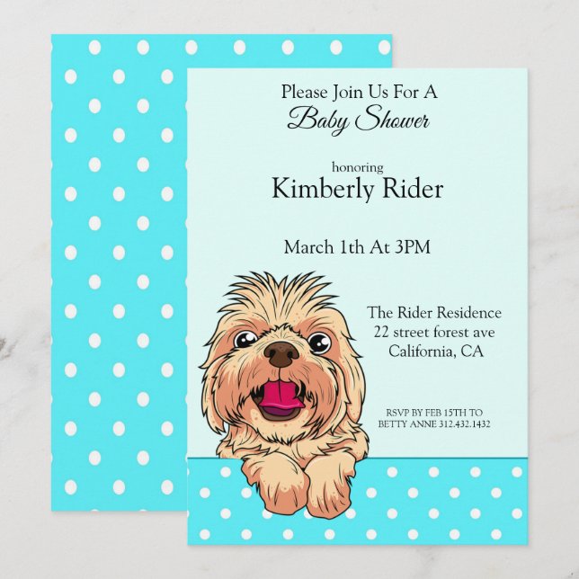 Cute Shih Tzu Hund Baby Shower-inbjudan Inbjudningar (Fram/baksida)