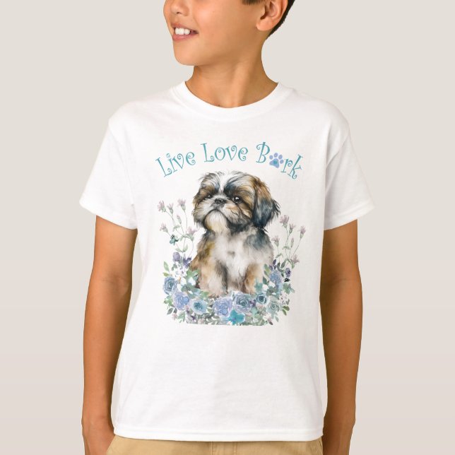 Cute Shih Tzu Hund Blommigt T Shirt (Framsida)