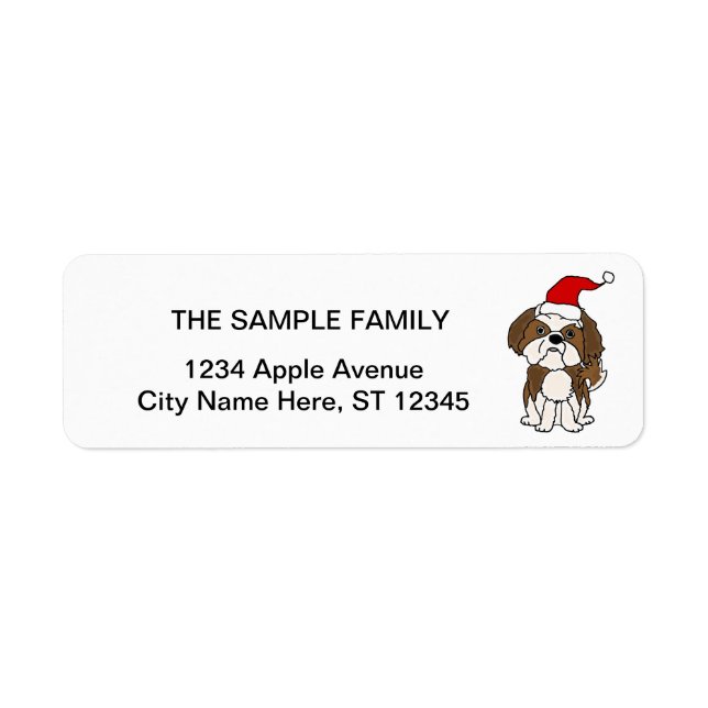 Cute Shih Tzu Hund med jultomtekonsten Returadress Etikett (Framsidan)