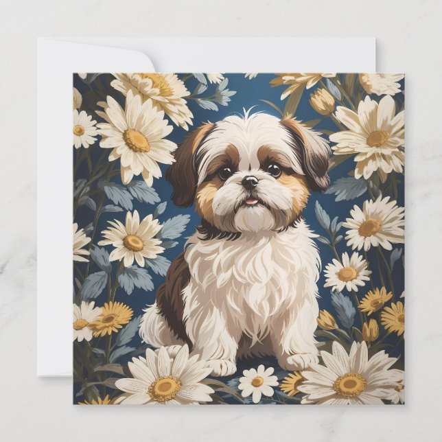 Cute Shih Tzu Hund White Daisy Flowers (Framsida)