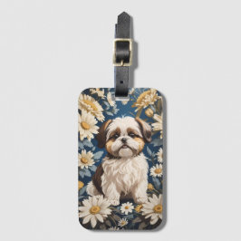 Cute Shih Tzu Hund White Daisy Flowers Bagagebricka