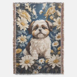 Cute Shih Tzu Hund White Daisy Flowers Filt