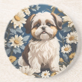 Cute Shih Tzu Hund White Daisy Flowers Underlägg