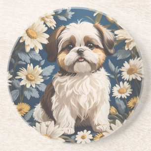 Cute Shih Tzu Hund White Daisy Flowers Underlägg