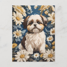 Cute Shih Tzu Hund White Daisy Flowers Vykort