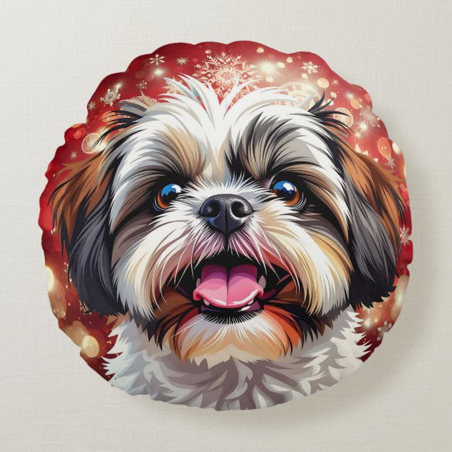 Cute Shih Tzu-jul Rund Kudde (Framsidan)