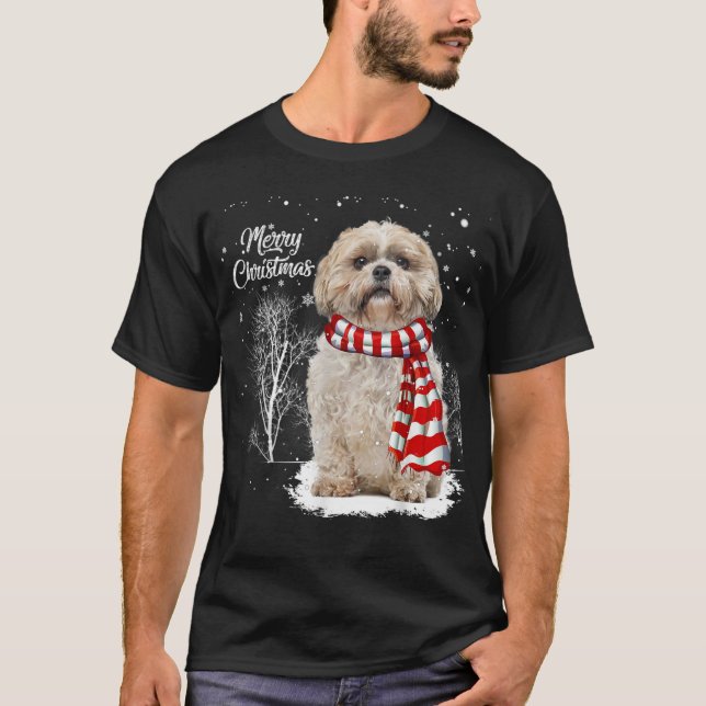Cute Shih Tzu-julgrupgräddaren Hund älskare T Shirt (Framsida)