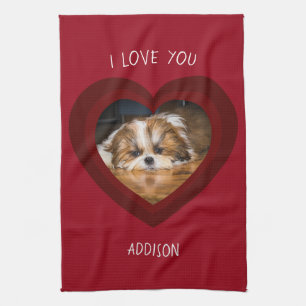 Cute shih tzu kärlek Valentine hjärtfoto Kökshandduk