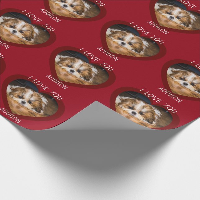 Cute shih tzu kärlek Valentine hjärtfoto mönster Presentpapper (Hörn)
