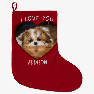 Cute shih tzu kärlek Valentine hjärtfoto Stor Julstrumpa