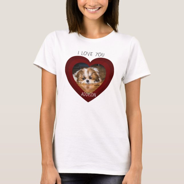 Cute shih tzu kärlek Valentine-hjärtfoto T-Shirt (Framsida)