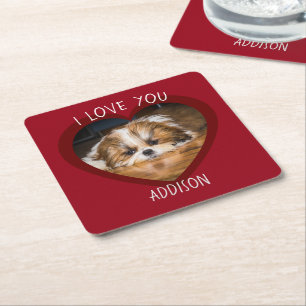 Cute shih tzu kärlek Valentine hjärtfoto Underlägg Papper Kvadrat