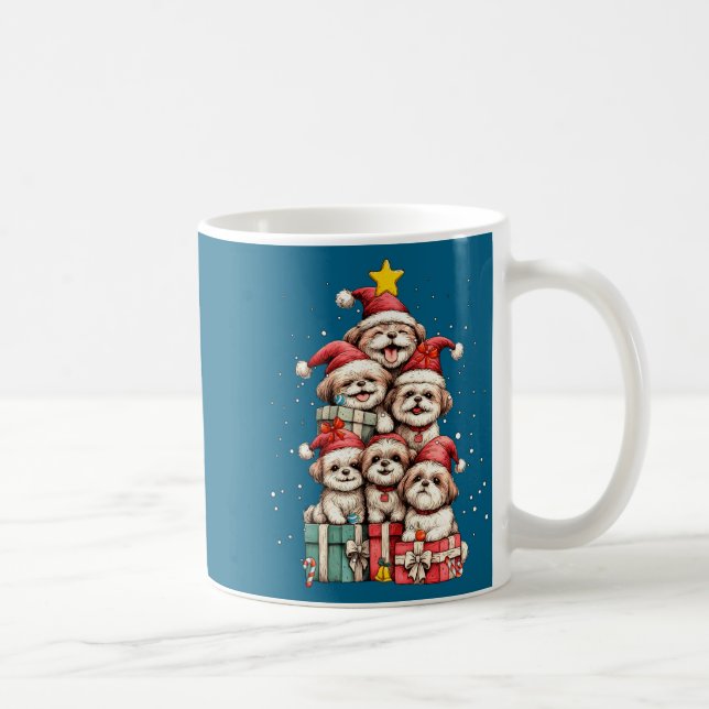 Cute Shih Tzu Le Dog Christmas Tree Xmas Hat Long  Kaffemugg (Höger)