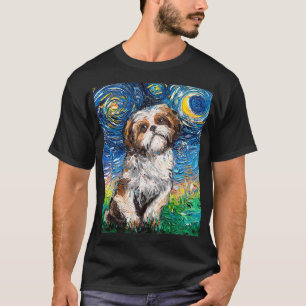 Cute Shih Tzu Lhasa Apso Starry Night Hund Art by  T Shirt