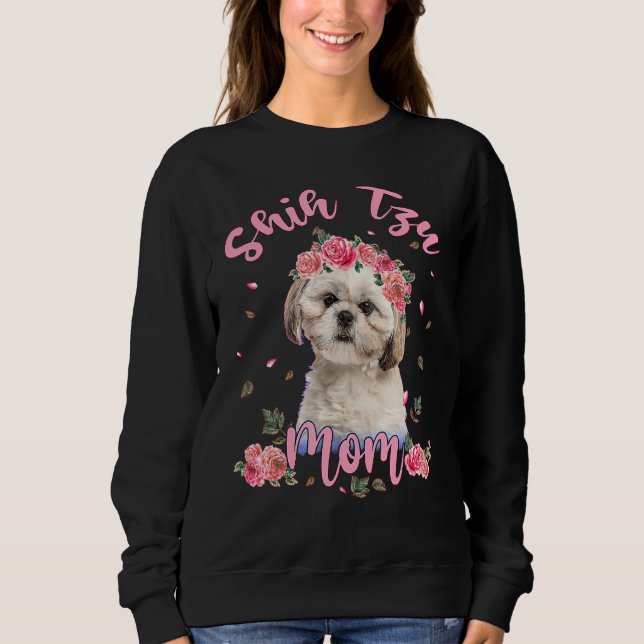 Cute Shih Tzu Mamma Flower Hund Women T Shirt (Framsida)