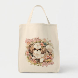 Cute Shih Tzu Mamma Funny Retro Blommigt Tygkasse