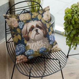 Cute Shih Tzu Puppy Blue hydrangea blommor Kudde