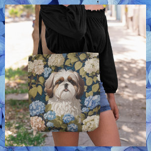Cute Shih Tzu Puppy Blue hydrangea blommor Tygkasse