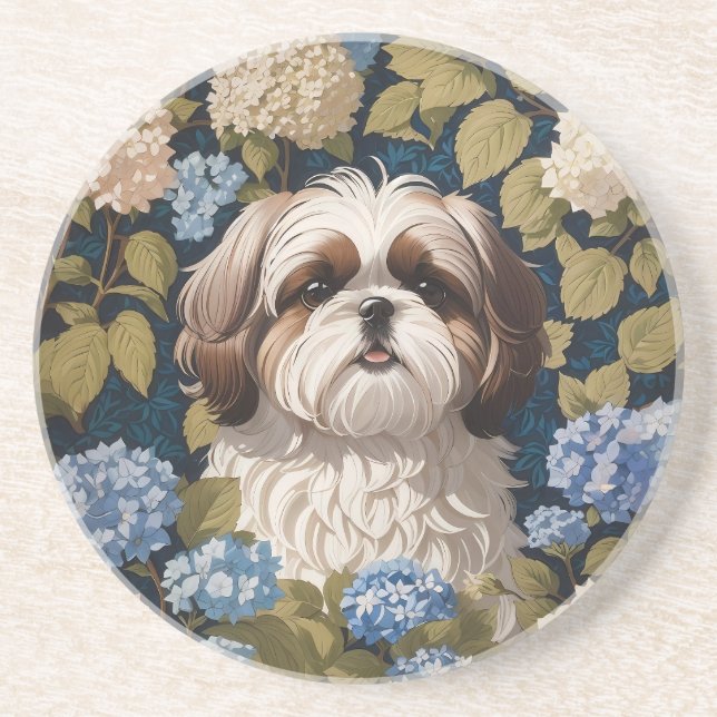 Cute Shih Tzu Puppy Blue hydrangea blommor Underlägg (Framsidan)