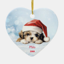 Cute Shih Tzu Puppy Hund Santa Hat Pencil Art