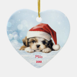 Cute Shih Tzu Puppy Hund Santa Hat Pencil Art Julgransprydnad Keramik