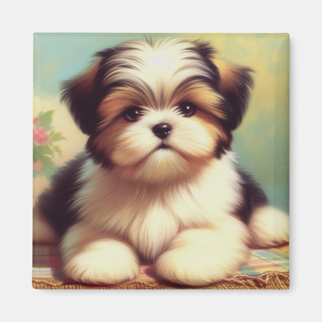Cute Shih-Tzu Puppy Painting Magnet (Framsidan)