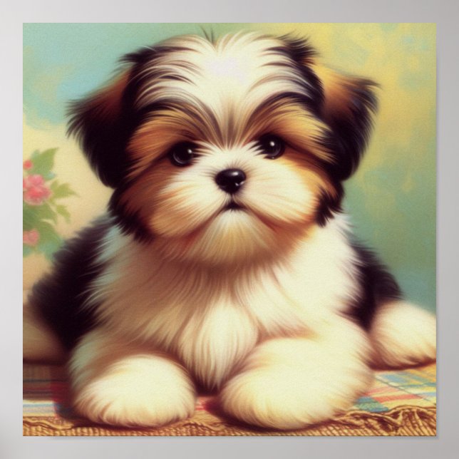 Cute Shih-Tzu Puppy Painting Poster (Framsidan)