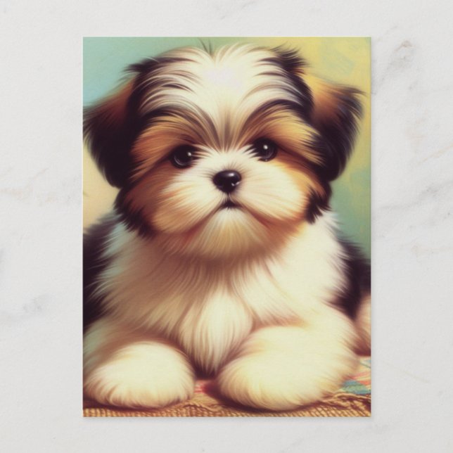 Cute Shih-Tzu Puppy Painting Vykort (Framsida)
